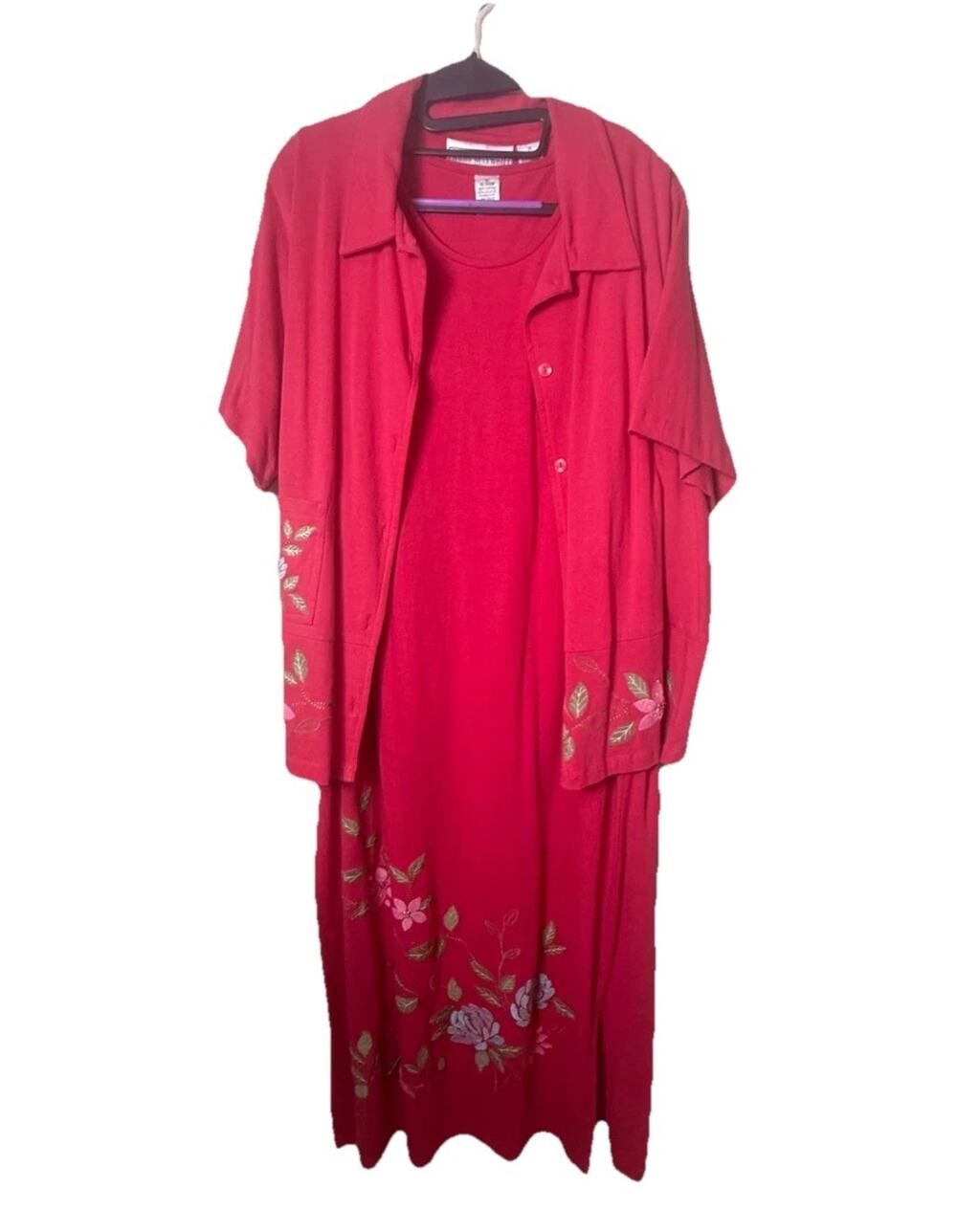 Plus 2 Piece Knit Embroidered Maxi Dress Jacket Set 18 20 W Pink Floral Spring